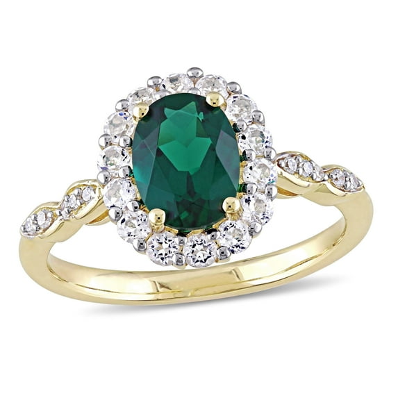 Everly Women's Created Topaz and Emerald 14K Yellow Gold Engagement Ring