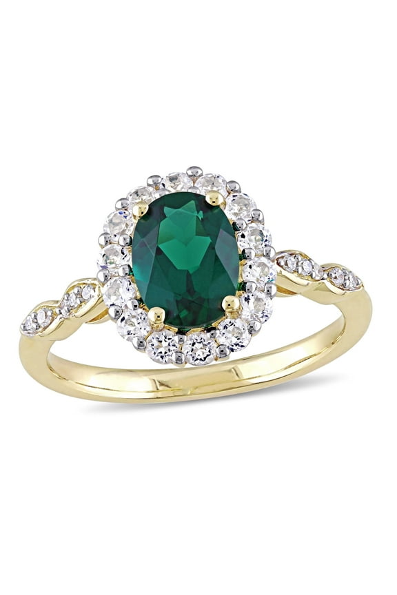 Women's Created Topaz and Emerald 14K Yellow Gold Engagement Ring