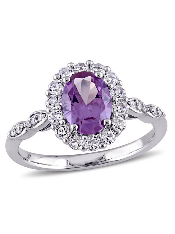 Women's Alexandrite and Topaz 14k White Gold Ring