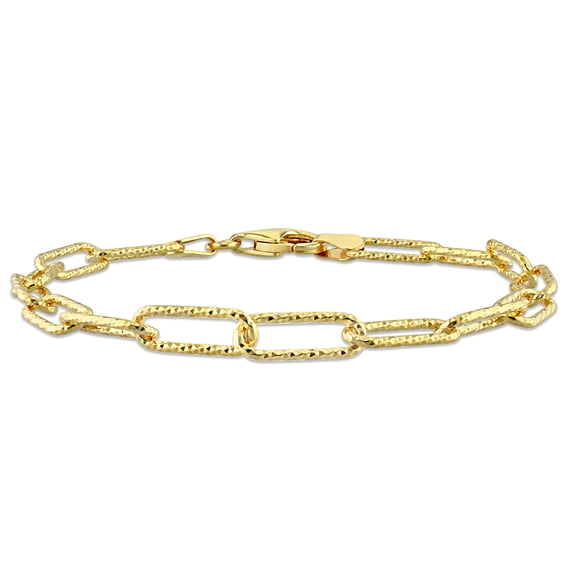 Everly Women's 5mm Fancy-Cut Yellow Gold Flash Plated Sterling Silver Paperclip Link Bracelet