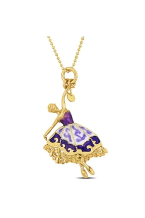 Women's Purple and White Enamel Yellow Silver Dancer Charm Necklace