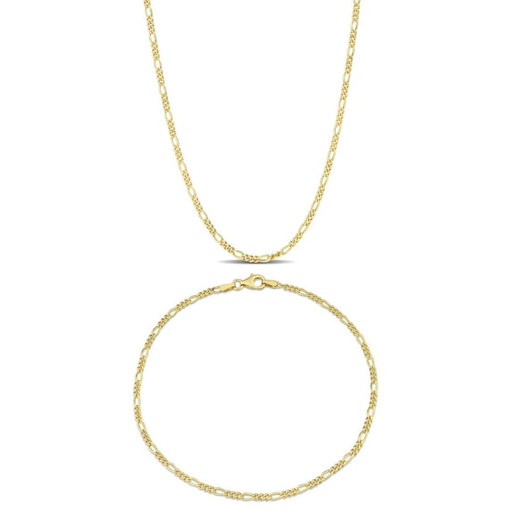 Everly Women's Yellow Silver 2.2mm Figaro Chain Necklace and Anklet Set - 18 in + 9 in