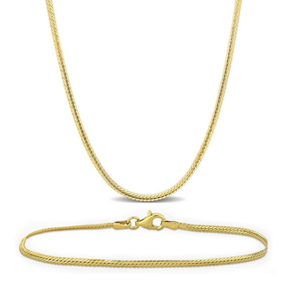 Everly Women's Yellow Silver 2mm Herringbone Chain Necklace and Bracelet Set - 18 in + 7.5 in