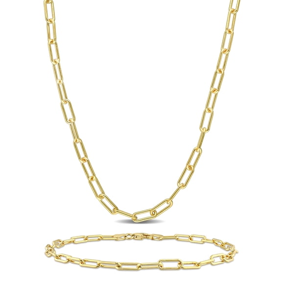 Everly Women's Yellow Silver 3.5mm Fancy Paperclip Chain Necklace and Anklet Set - 20 in + 9 in