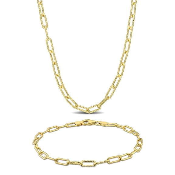 Everly Women's Yellow Silver 3.5mm Paperclip Chain Necklace and Bracelet Set - 18 in + 7.5 in