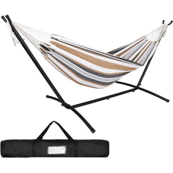 EverlyStays Portable 2 Person Hammock with 9FT Stand, Adjustable Hammock Bed with Carrying Case, 620 LBS Capacity for Camping, Garden, Backyard, Patio, Indoor & Outdoor