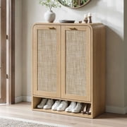 Evermagin 5-Tier Shoe Storage Cabinet, Freestanding Rattan Shoe Rack Organizer with Open Shelf Holds 24 Pairs for Entryway, Hallway, Living, Natural