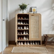 Evermagin 5-Tier Shoe Storage Cabinet, Freestanding Rattan Shoe Rack Organizer with Open Shelf Holds 24 Pairs for Entryway, Hallway, Living, Natural