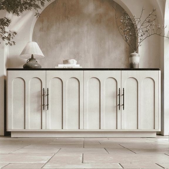 Evermagin 67"W Arched Sideboard Buffet Cabinet with Storage, Modern Credenza with 2 Shelves for Kitchen, Living Room, Dining Room, Warm White