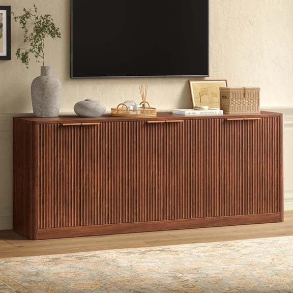Evermagin 67"W Sideboard Buffet Cabinet, Mid-Century Modern Console Cabinet with 3 Storage Shelves and 6 Doors for Kitchen, Living Room, Walnut