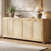 Evermagin 67"W Sideboard Buffet Cabinet with Storage, Rattan Large Credenza Sideboard Cabinet with 2 Shelves for Dining, Living, Kitchen, Natural Oak