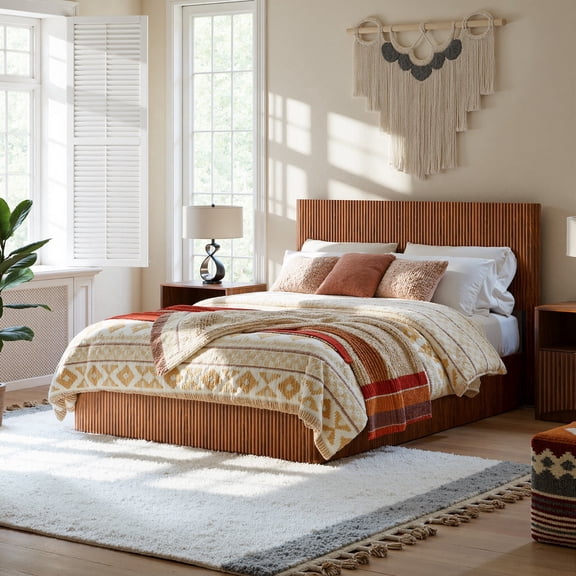 Evermagin Queen Lift Up Hydraulic Storage Bed Frame, Wooden Platform Bed Frame with Fluted Headboard, No Box Spring Needed, Easy Assembly, Walnut