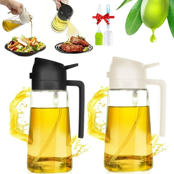 Evermire Two in One Oil Dispenser, 2 In 1 Oil Dispenser And Oil Sprayer, Oil Sprayer for Cooking, Oil Dispenser for Kitchen Spray, 2 in 1 Glass Oil Sprayer & Dispenser Bottle for Olive (Green,600ml)