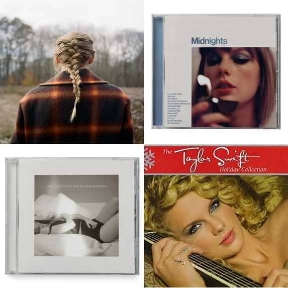 Evermore (Edited) & Midnights (X) (Moonstone Blue CD) & Tortured Poets Department (X) (Manuscript- Bonus Track) & Holiday Collection