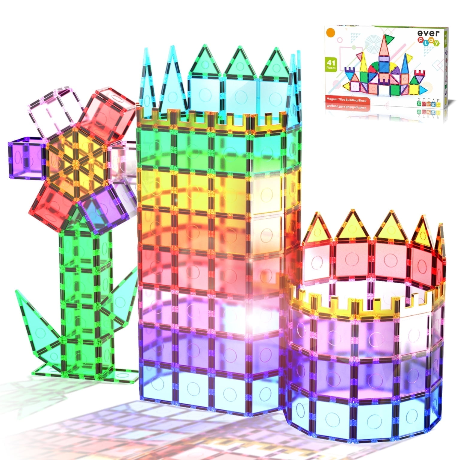 Everplay 41-Piece Magnetic Tiles Play Set, Building Blocks for