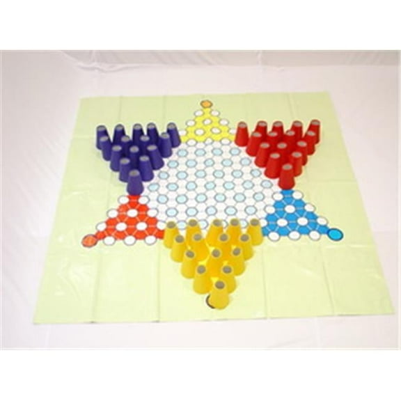 Everrich EVC-0128 79 x 79 in. Giant Chinese Checkers with 45 Cone Shape Nylon Pieces, Red - Blue & Yellow
