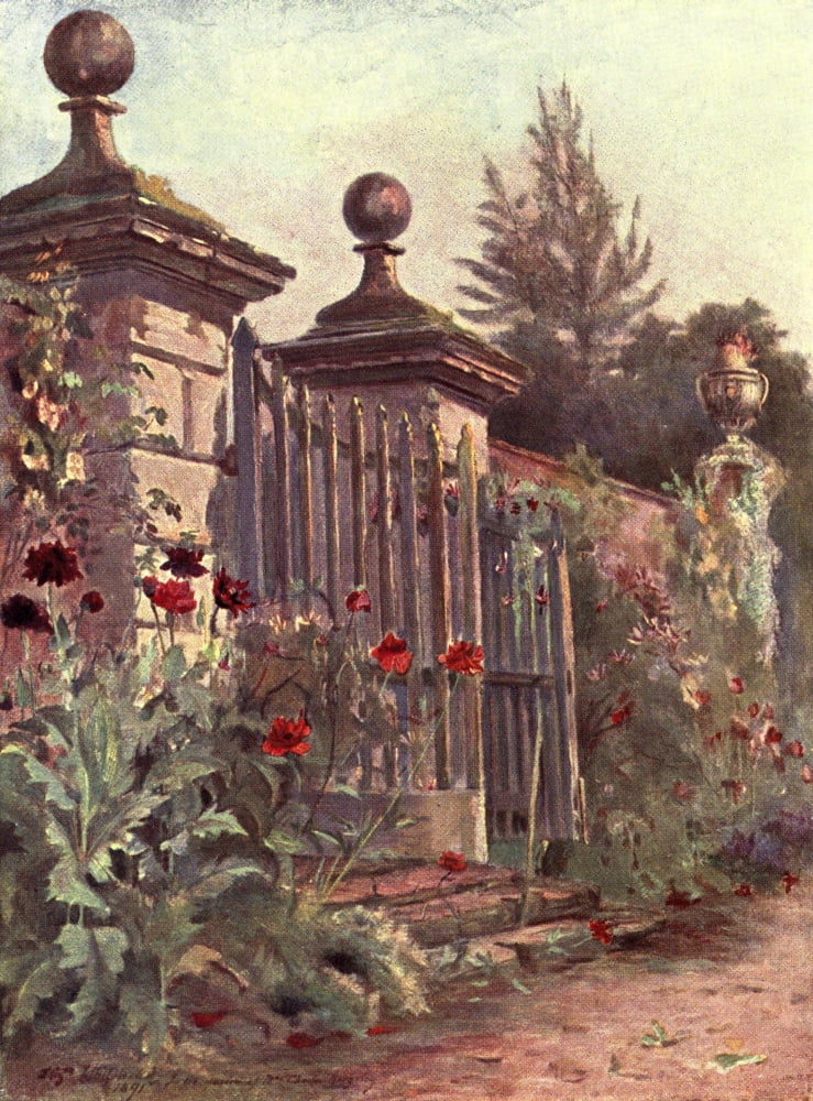 Eversley Gardens 1907 Gate & Poppies Canvas Art - Miss Whitehead (18 x 24)