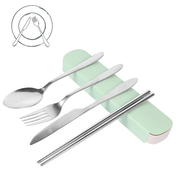 Everso Stainless Steel Fork Spoon Chopsticks Set Travel Cutlery Set Portable Tableware