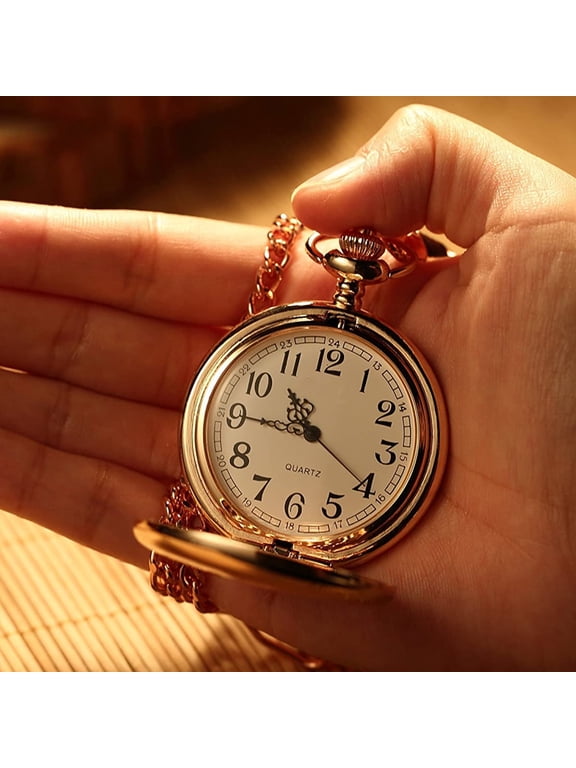 Vintage Pocket Watch Quartz Pocket Watch with Chain Classic Mechanical Movement Smooth Silver Steel Watch for Men Women Christmas