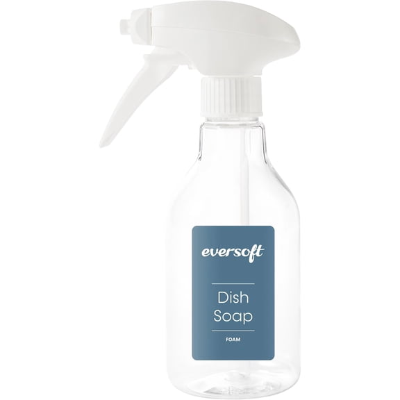 Eversoft Foaming Jet Dish Soap Spray Trigger Bottle for kitchen/bathroom/office/RV/Airbnb, 350 ml (12.0 oz), Sealed Refill Cartridges Sold Separately, Clear