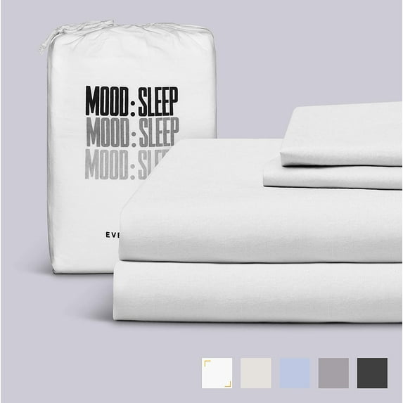 Everspread Percale Bed Sheets, 4 Piece Set, King, 100% Cotton