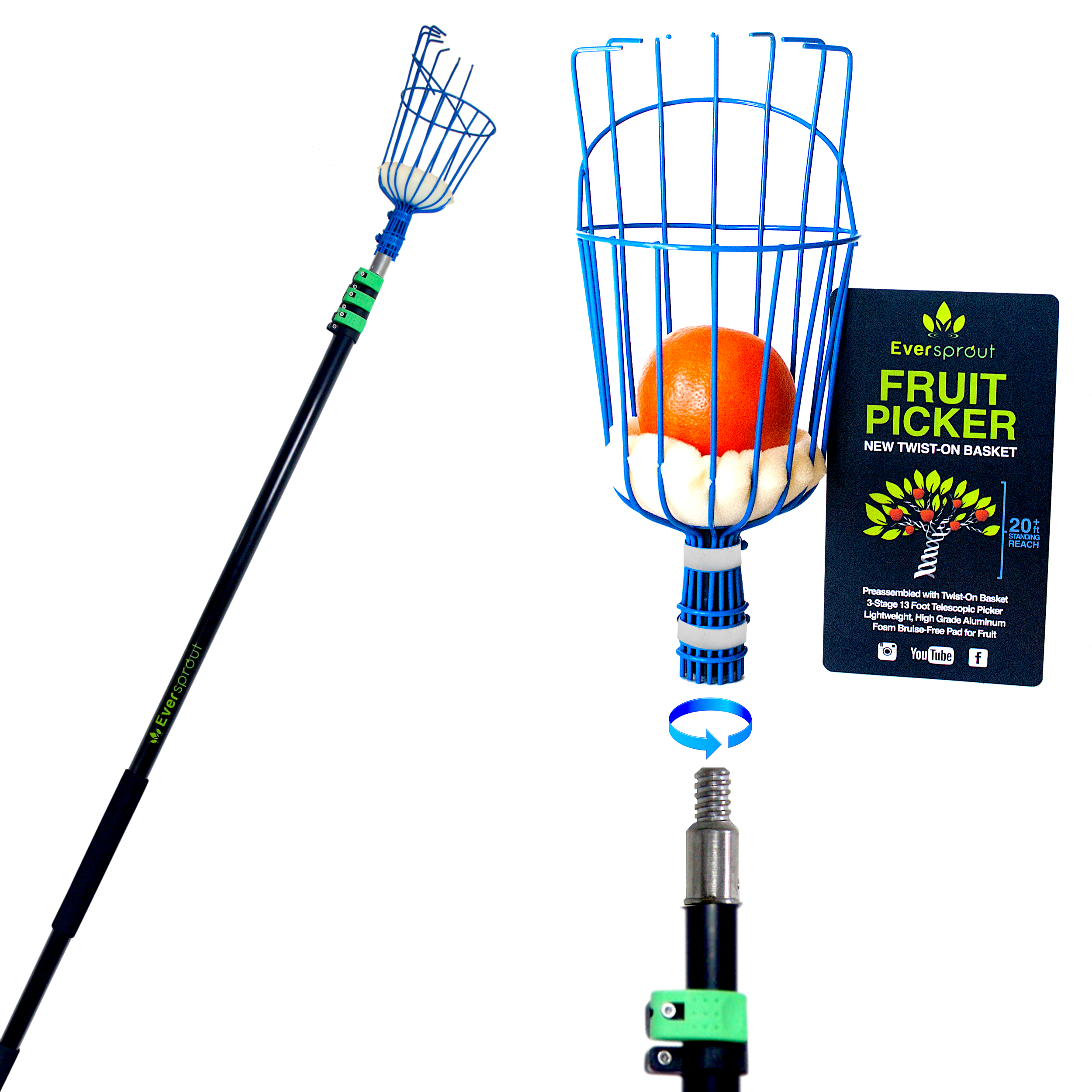 Eversprout Heavy Duty Garden Fruit Picker with Foam Cushion Rust-Resistant