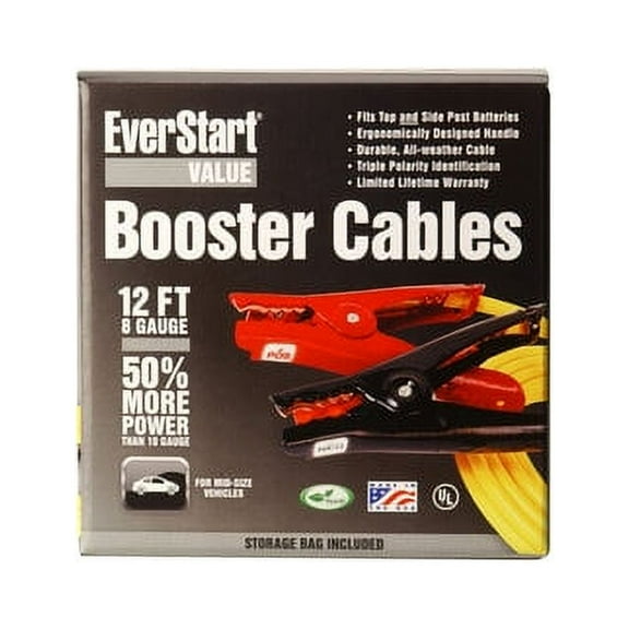 Everstart 08467-77-02 8-Gauge 12' Yellow Top Post and Side Terminal Automotive Booster Cables