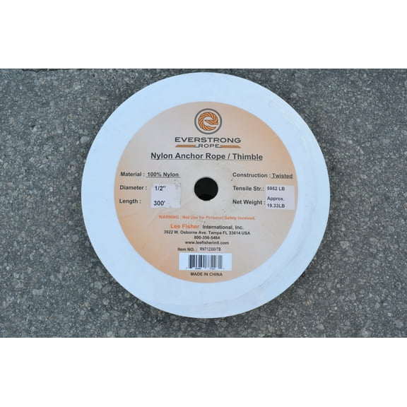 Everstrong Nylon Twisted Anchor Rope 1/2" with stainless steel thimble 300"