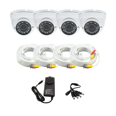 Evertech 1080P HD AHD TVI CVI Analog Indoor Outdoor Dome Security Surveillance Cameras with Cables and Power Supply - 4 Pack