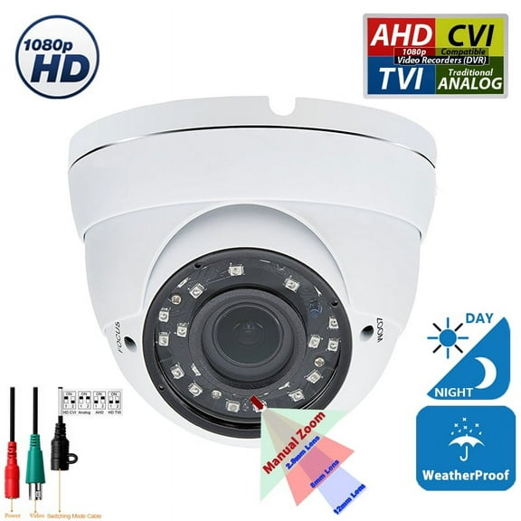 Evertech 1080P High Resolution Indoor Outdoor Security Surveillance Camera Adjustable Vari-Focal Lens 4in1 AHD TVI CVI and Analog Camera