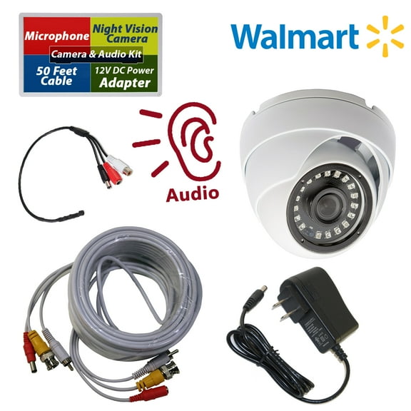 Evertech 1080P Hybrid AHD/TVI/CVI/Analog Indoor/Outdoor Dome Security Camera with 50 feet premade Cable, CCTV Microphone and 12V DC Power Adapter