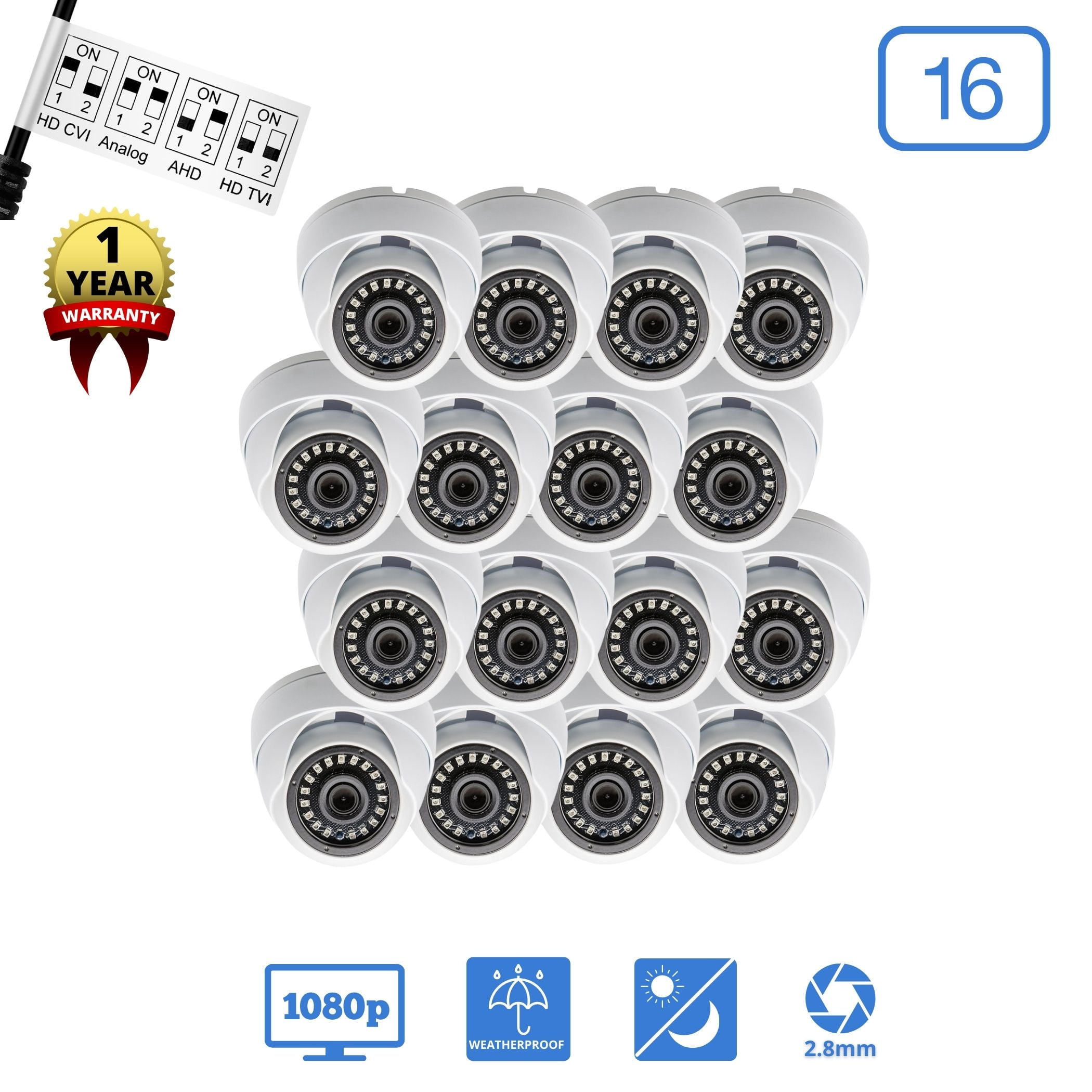 Evertech 1080P Indoor Outdoor Dome Security Cameras Day Night Vision 2 ...