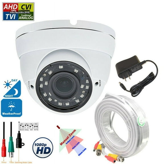 Evertech 1080p HD CCTV Security Camera with 50 Feet Video Power Cable and Power Adapter