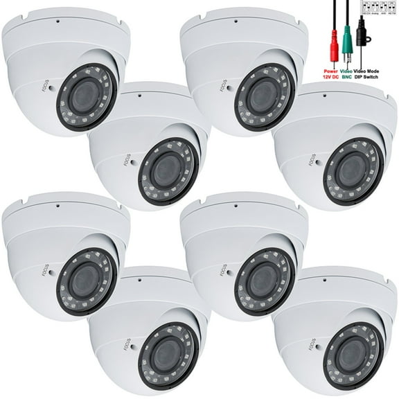 Evertech 1080p HD Indoor Outdoor Manual Zoom Night Vision AHD TVI CVI and Traditional Analog Surveillance Dome Cameras 8 pack