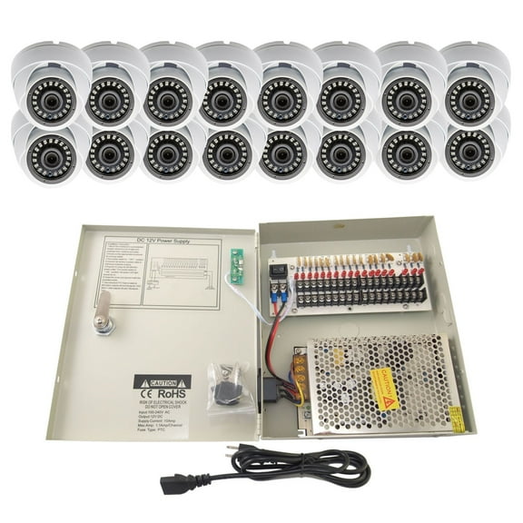 Evertech 1080p HD Wide Angle Lens Indoor Outdoor Night Vision (16) Security Dome Cameras and 18 Channel 12V DC 10 Amper Power Supply Box