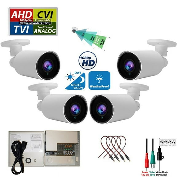 Evertech 1080p High Resolution 4 Bullet Security Cameras with 4 Channel 3 Amp Power Supply Distribution Box