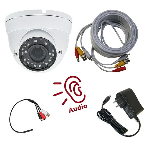 Evertech 1080p Security Camera with CCTV Microphone 2000mA Adapter and 50ft pre-Made Cable Set