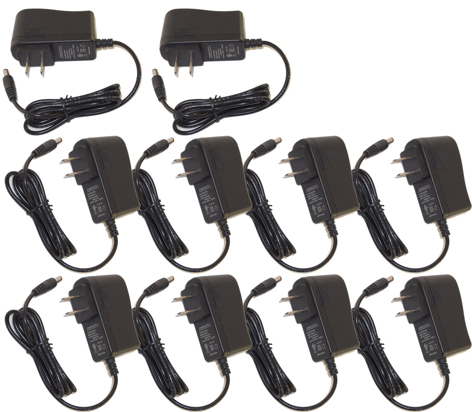 Evertech 10pcs 12V DC 1A Power Supply Adaper 1000mA  Slim Design Wall Charger US Plug DC Connector 5.5 x 2.5mm