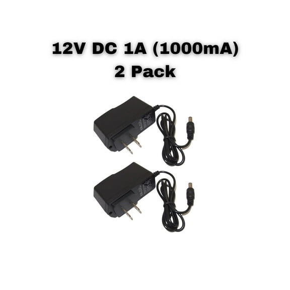 Evertech 12V DC 1 Amp Power Supply Adapter with 2.1mm x 5.5mm DC Plug 1000mA Wall Charger for 12 Volt Electronics - 2 Pack