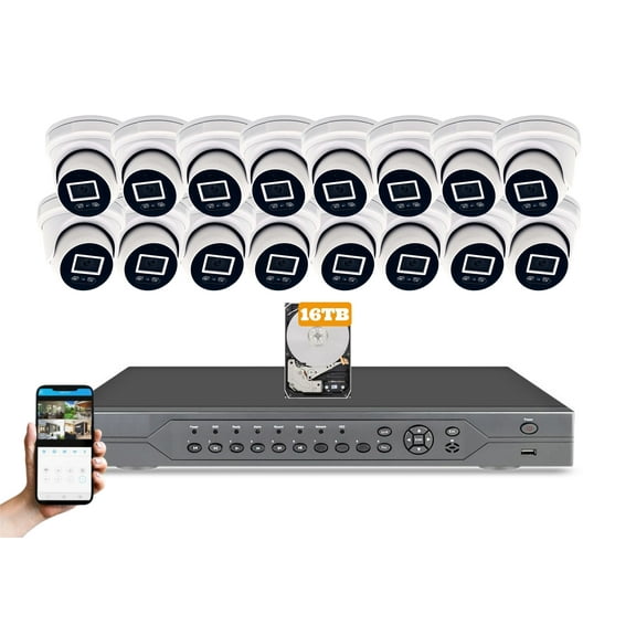 Evertech 16 Channel 4K 8MP IP PoE Security Surveillance System with Audio and 16TB Recording Storage