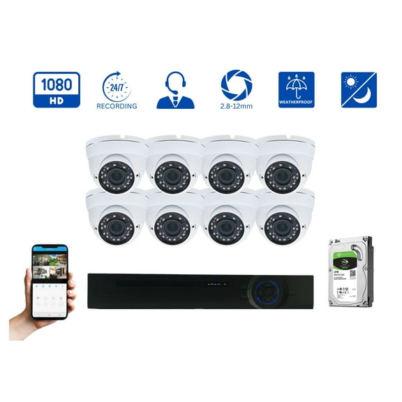 Evertech 16 Channel 4TB HD Indoor Outdoor 1080P (8) Dome Security Camera Surveillance System