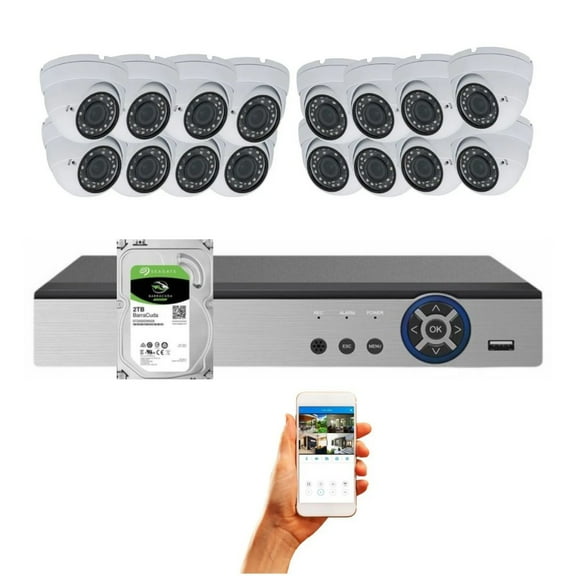 Evertech 16 Channel HD 1080p Indoor Outdoor Surveillance Camera System 2TB Recording Storage Remote Viewing Motion Detection USB Backup