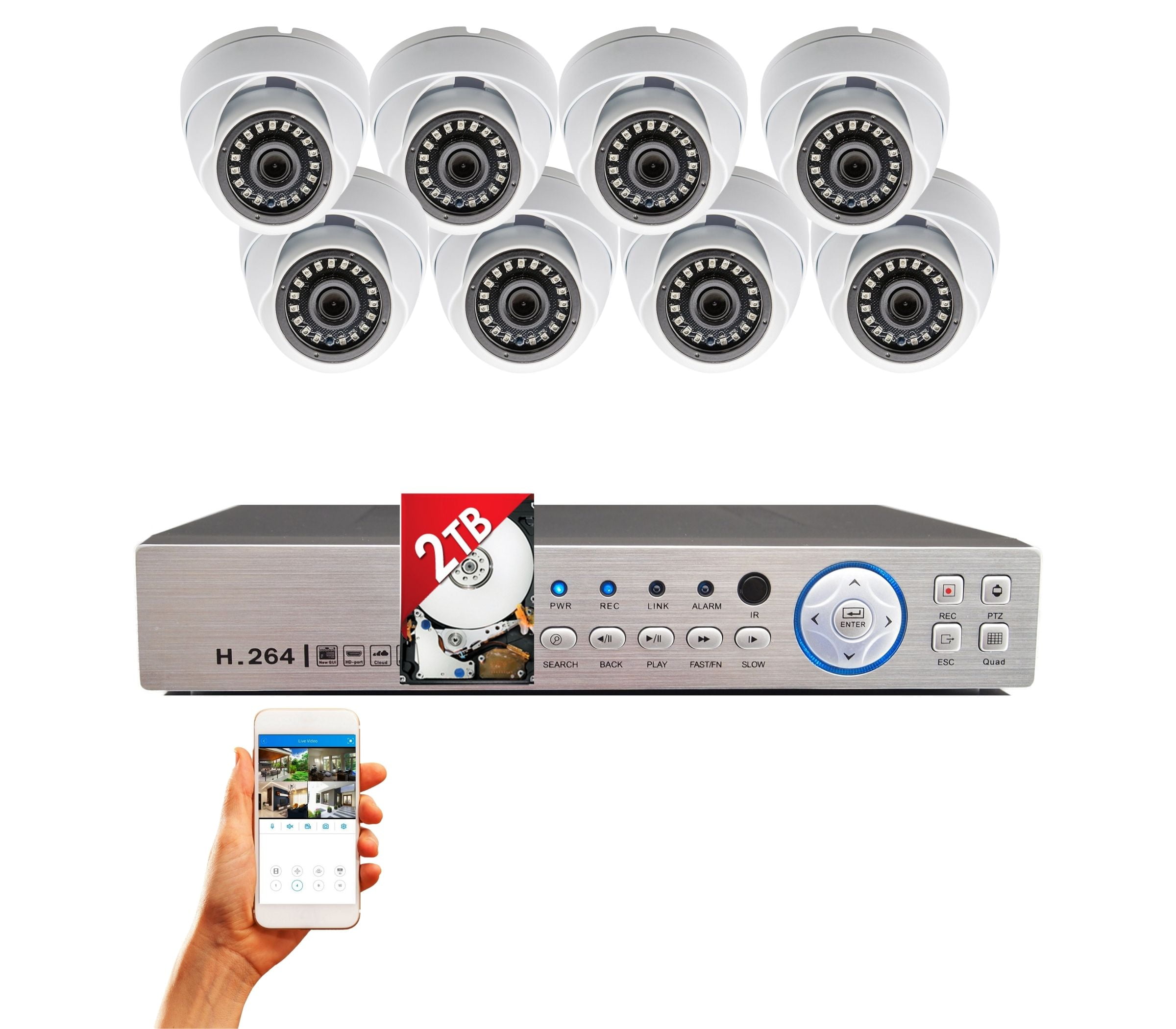 Evertech 16 Channel HD Security Camera System 2TB Hard Drive (8) Dome 1080p Indoor Outdoor Security Cameras
