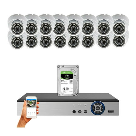 Evertech 16 Channel Security Camera System 1080p HD Indoor Outdoor Metal Cameras 2TB HDD for Recording Playback Easy Remote Access