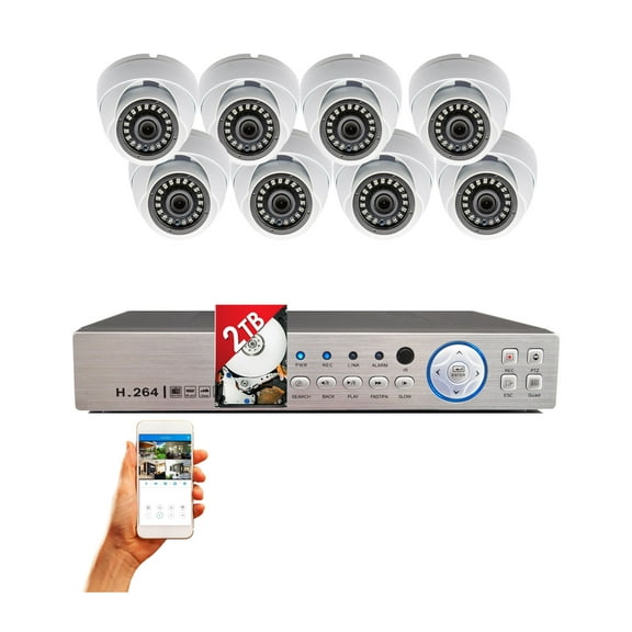 Evertech 16 Channel Security Camera System 2TB Hard Drive 8 x Dome Cameras 1080p Indoor Outdoor Day and Night Vision Easy Remote Access Motion Alert
