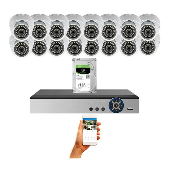 Evertech 16 Channel Surveillance System w/ 2TB Hard Drive and 1080p Indoor/Outdoor fixed lens Dome Security Cameras