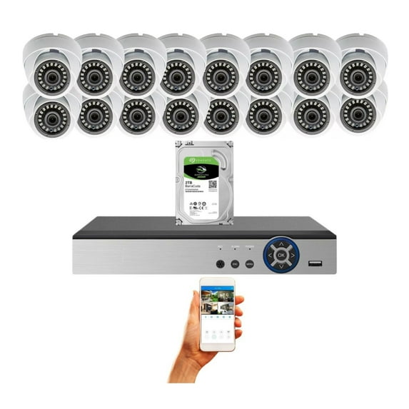 Evertech 16 Channel Surveillance System w/ 2TB Hard Drive and 1080p Indoor/Outdoor fixed lens Dome Security Cameras