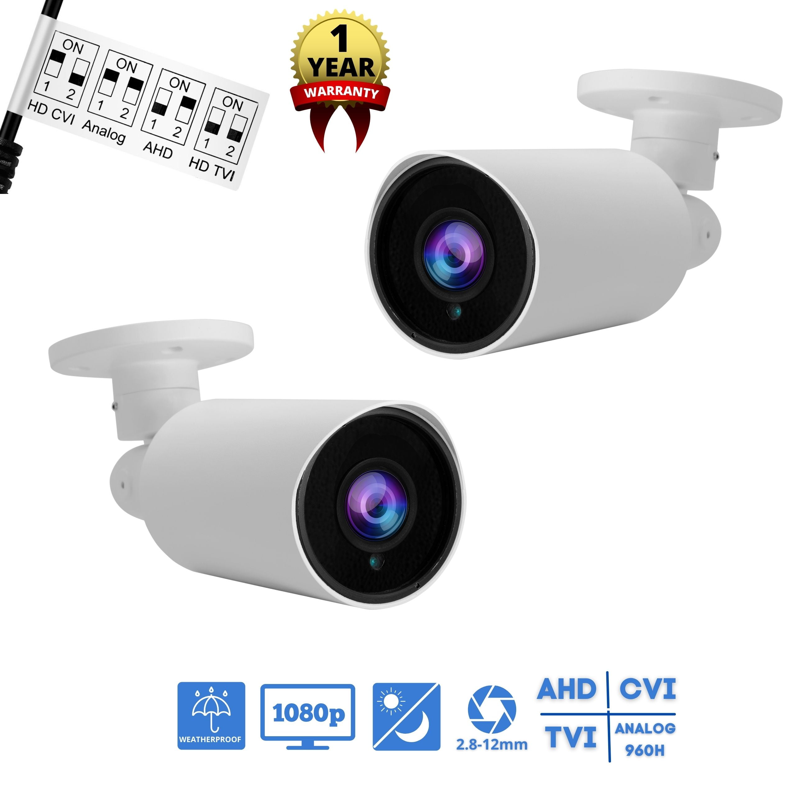 Evertech 2 PCS 1080p AHD TVI CVI Analog Bullet Security Camera with 2.8 ...