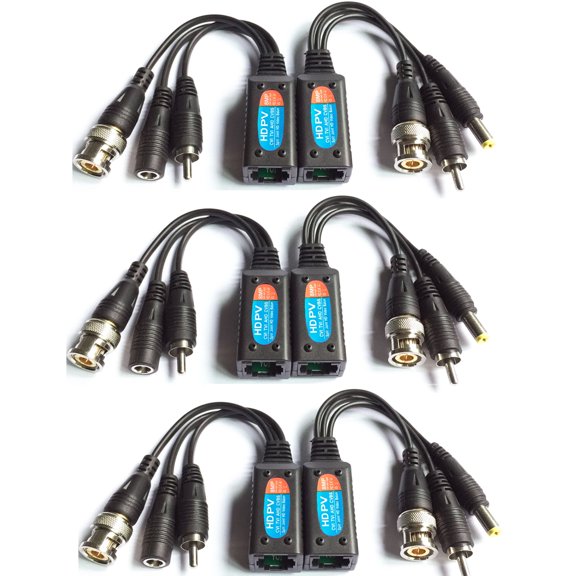 Evertech 3 Pairs of 8MP 8 Megapixel Mini HD UTP Balun Cat5 Cat6 to BNC Video Baluns Transceiver Passive Video Power and Audio/Data Connector RJ45 Cat5 Cat6 Data Transmitter