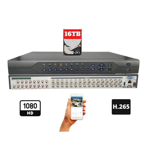 Evertech 32 Channel 1080p AHD TVI CVI and Analog CCTV Digital Video Recorder with 16TB Hard Drive